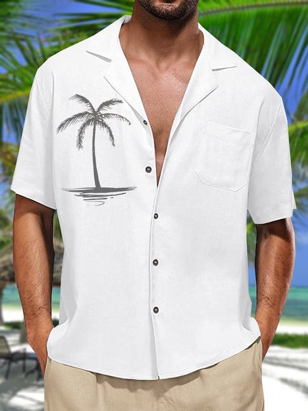 

Coconut Tree Chest Pocket Short Sleeve Resort Shirt, White, Men Shirts