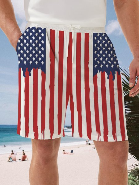 

American Flag Drawstring Bermuda Short, Red, Men's shorts