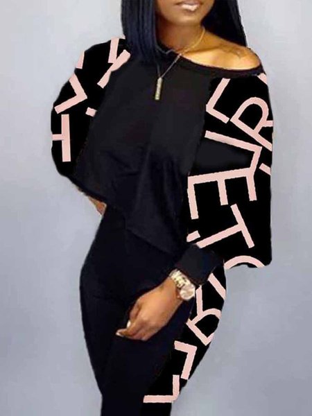 

Text Letters Loose Casual Crew Neck Sweatshirt, Black, Hoodies and Sweatshirts