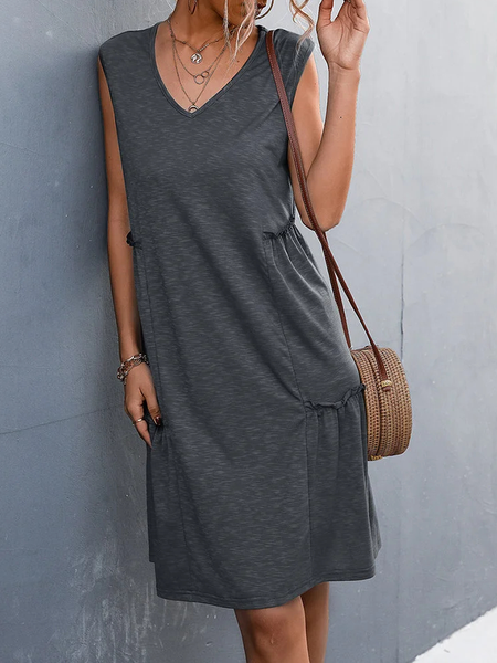 

Plain Crew Neck Regular Fit Casual Dress, Gray, Dresses