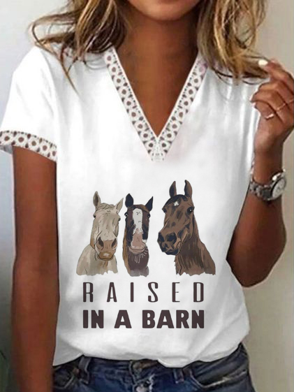 

Animal V Neck Casual T-Shirt, White, Tees & T-shirts