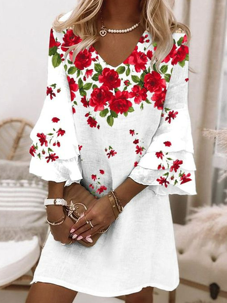 

Linen Casual V Neck Dress, White, Dresses
