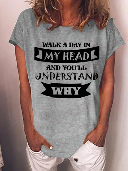 

Women‘s Funny Word Walk A Day In My Head And You Ll Understand Why Loose Casual Text Letters Cotton T-Shirt, Gray, T-shirts