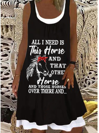 

Loose Casual Animal Crew Neck Dress, Black, Dresses