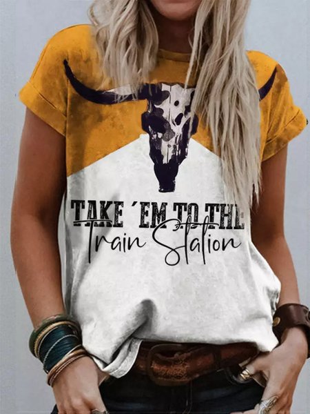 

Cattle Crew Neck Ethnic T-Shirt, Yellow, T-Shirts