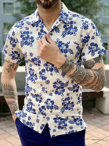 

Floral Chest Pocket Short Sleeve Resort Shirt, White, Men Shirts