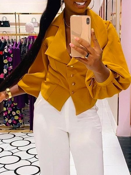 

Urban Plain Lapel Collar Regular Fit Jacket, Yellow, Jackets