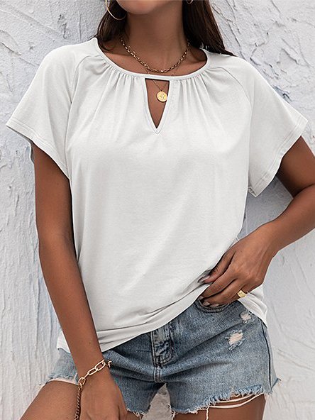 

Casual V Neck Plain Regular Fit T-Shirt, White, T-Shirts