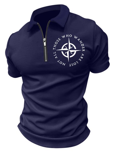 

Men’s Not All Those Who Wander Are Lost Polo Collar Text Letters Casual Polo Shirt, Deep blue, T-shirts