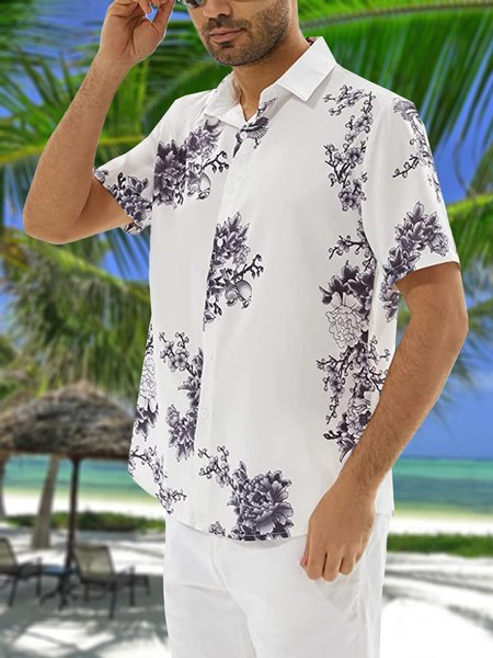 

Floral Short Sleeve Resort Shirt, White, Men Shirts