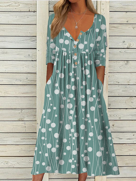

Casual Buttoned Knitted Half Open Collar Dress, Cyan, Dresses