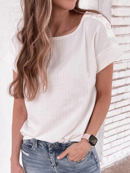 

Crew Neck Loose Casual T-Shirt, White, T-Shirts