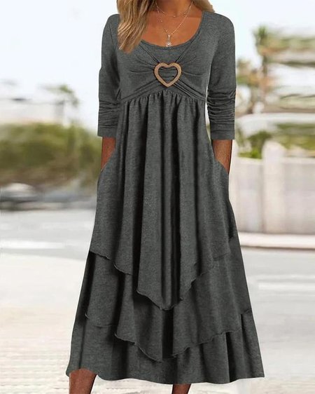 

Casual Jersey Grommets Loose Dress, Deep gray, Midi Dresses