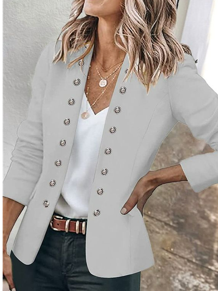 

Wrap Loose Plain Casual Blazer, Gray, Blazers