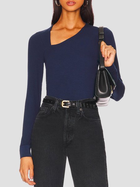 

Plain Regular Fit Asymmetrical Urban T-Shirt, Deep blue, Tees