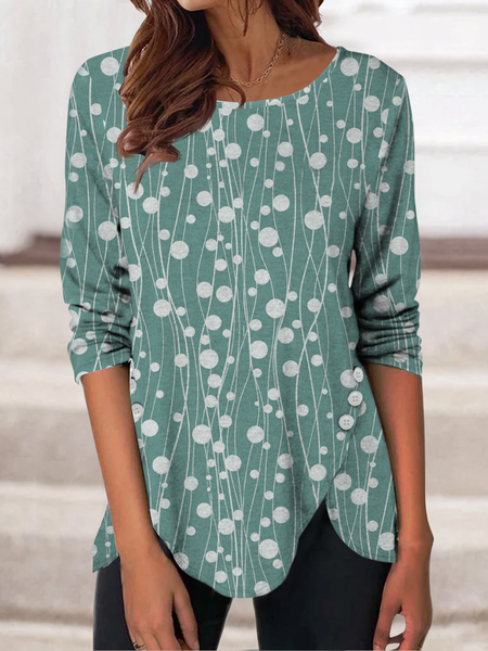 

Geometric Crew Neck Casual Top, Cyan, Tops
