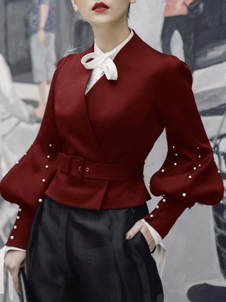 

Regular Fit Elegant Plain Cross Neck Long Sleeve Jacket, Crimson, Jackets