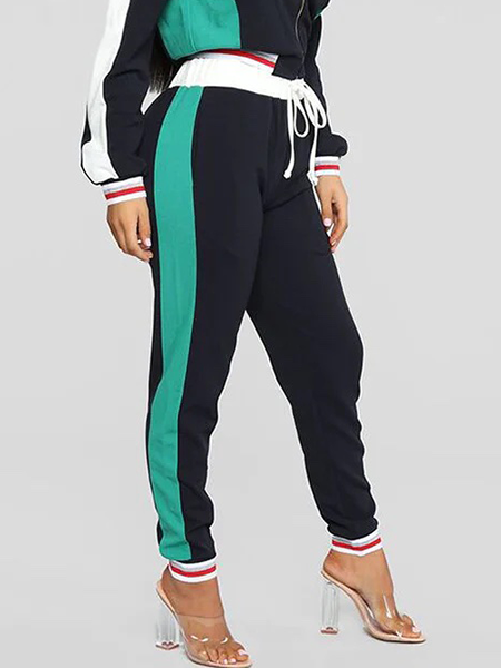 

Casual Regular Fit Color Block Casual Long Pants, As picture, Pants