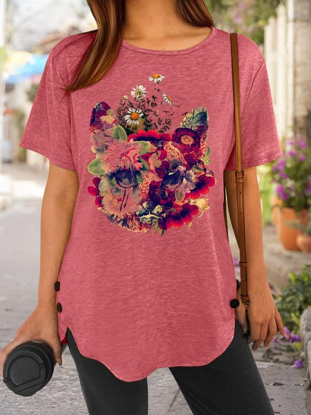 

Lilicloth X Cadzart Floral Cat Women's T-Shirt, Pink, T-shirts