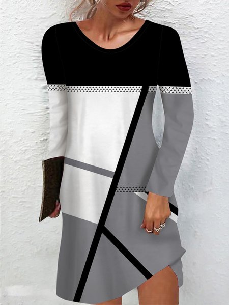 

Women's Casual Regular Fit Crew Neck Geometric Long Sleeve Dress, Gray, Dresses
