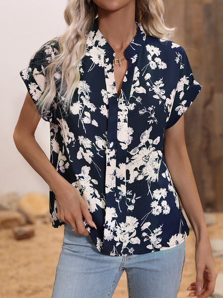 

Stand Collar Casual Blouse, Navy blue, Shirts & Blouses