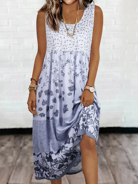

Crew Neck Boho Ombre Regular Fit Dress, Purple, Dresses