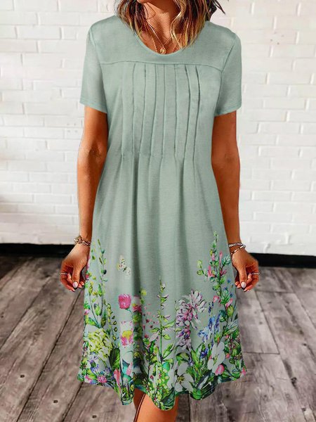 

Regular Fit Casual Floral V Neck Dress, Green, Dresses
