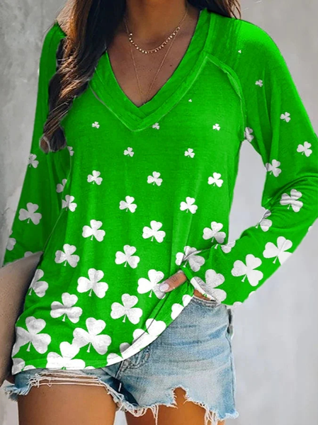 

Women St. Patrick's Day Shamrock Loose Floral Casual V Neck T-Shirt, Green, T-Shirts