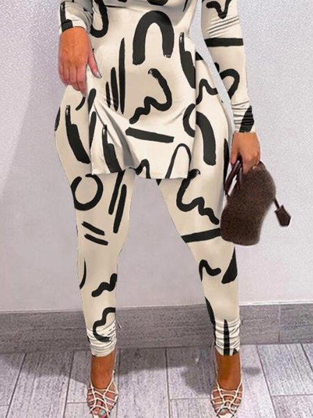 

Random Print Tight Casual Casual Pants, As picture, Pants