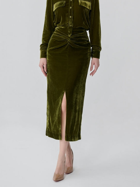 

Elegant Plain Front Slit Skirt, Green, Skirts
