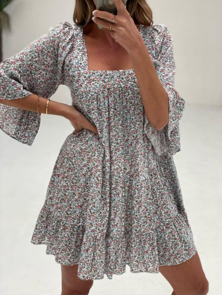 

Floral Square Neck Casual Dress, Multicolor, Dresses