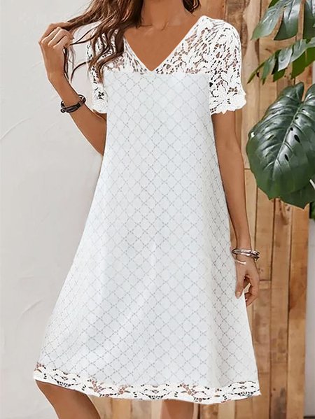 

Regular Fit Casual Floral V Neck Dress, White, Midi Dresses