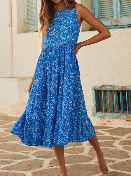 

Polka Dots Crew Neck Casual Dress, Blue, Dresses