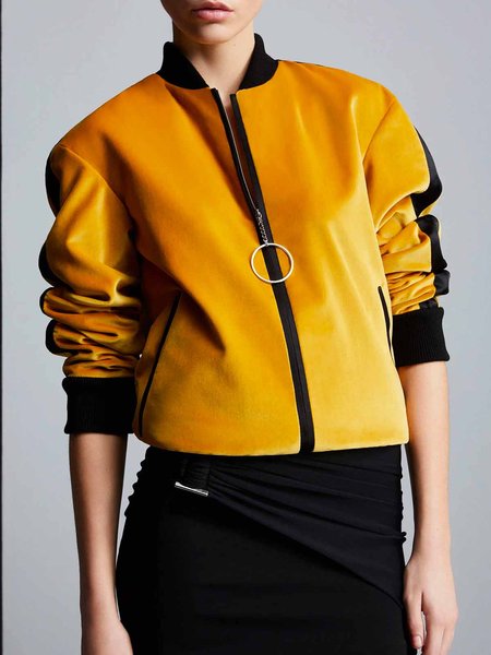 

Stand Collar Urban Color Block Zipper Jacket, Yellow, Jackets