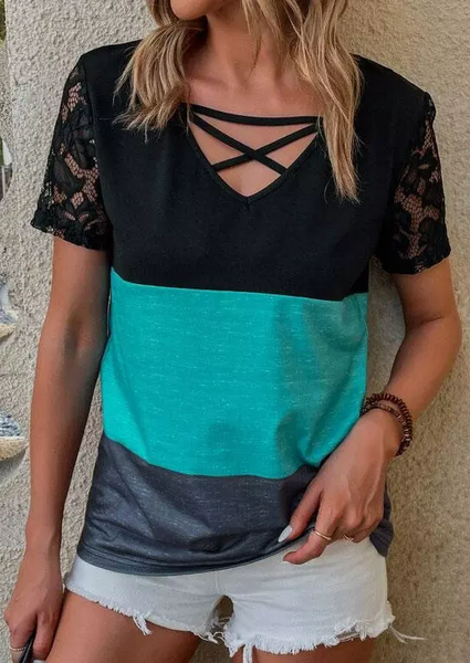 

Casual Knitted V Neck Loose T-Shirt, Multicolor, T-Shirts