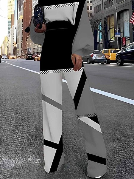 

Geometric Urban Fashion Straight Pants, Gray, Pants