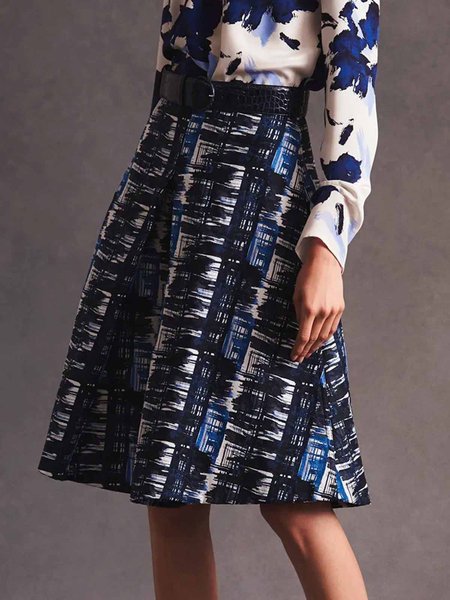 

Elegant Abstract Graphic A-Line Skirt, Blue, Skirts