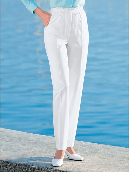 

Plain Elegant Loose Elastic Band Fashion Pants, White, Pants