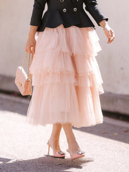 

Daily Regular Fit Plain Elegant Skirt, Pink, Skirts