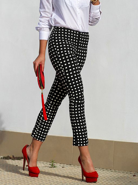 

High Elasticity Geometric Regular Fit Urban Fashion Pants, Black, Pants
