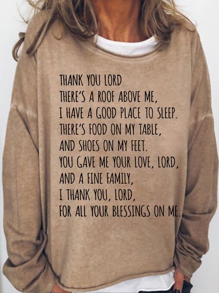 

Women's Thank You Lord Christian Letters Casual Sweatshirt, Light brown, Hoodies&Sweatshirts
