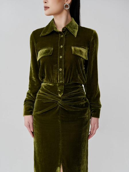 

Elegant Velvet Regular Fit Blouse, Green, Blouses and Shirts