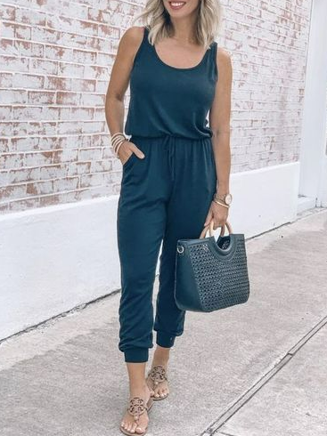 

Knitted Plain Casual Jumpsuit & Romper, Dark blue, Jumpsuits＆Rompers