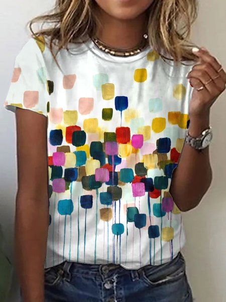

Casual Geometric Loose T-Shirt, White, T-Shirts