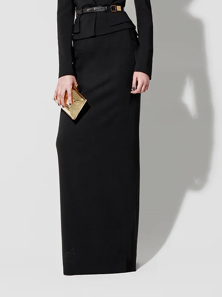 

Regular Fit Plain Elegant Long Skirt, Black, Skirts