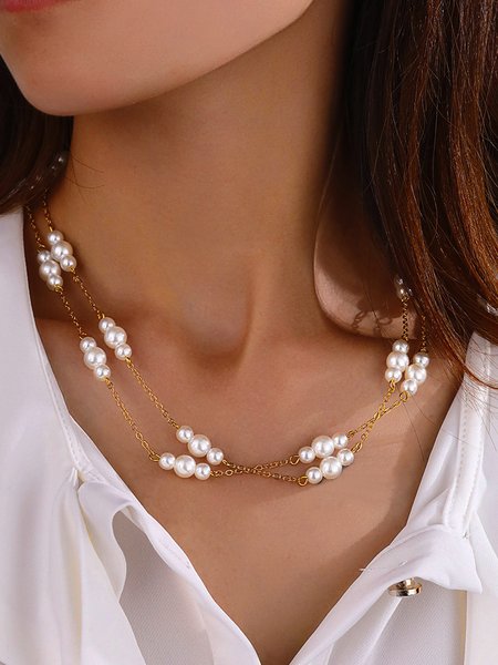 

Everyday Getaways Pearl Beaded Layered Necklaces Beach Party Jewelry, Golden, Necklaces