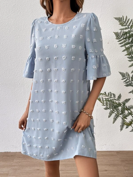 

Crew Neck Cotton-Blend Plain Casual Dress, Blue, Dresses