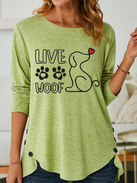 

Lilicloth X Rajib Sheikh Live Love Woof Women's Long Sleeve T-Shirt, Green, Long sleeves