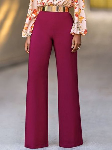 

Elegant Plain Fashion No Elasticity Straight Pants, Purple, Pants