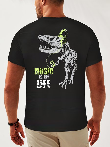 

Dinosaur Neck Casual T-Shirt, Black, Men's t-shirts